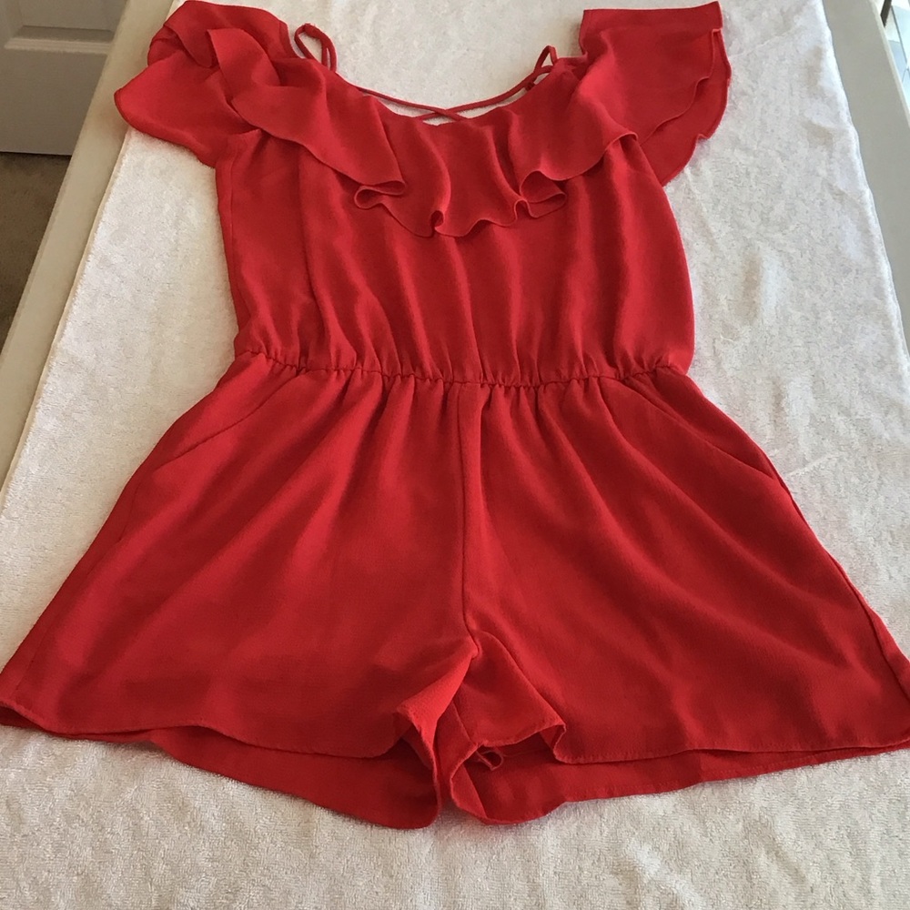 B. Smart Red Ruffled Jumpsuit